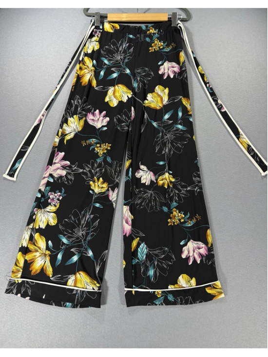 Monteau Pants - Monteau wide-leg Black Floral Yellow & Pink Flowy Summer Size Medium Stretch